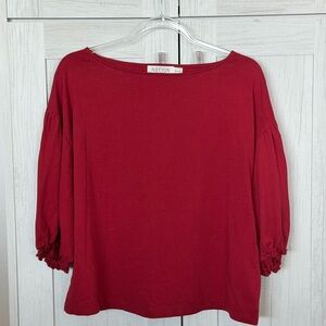 Nation LTD Crimson Red Boatneck Balloon Sleeve Top